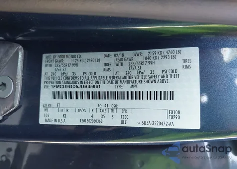 2018 Ford Escape Se from USA, damaged, VIN 1FMCU9GD5JUB45961